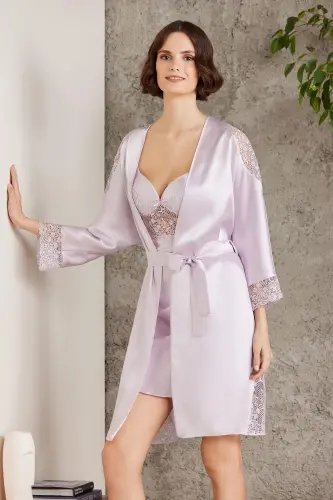 Atlas Tunika Xalat Pijamalar To'plam Shortilar To'plam 6 dona Kelin Chuzlik To'plami - 6000 - PIERRE CARDIN (1)