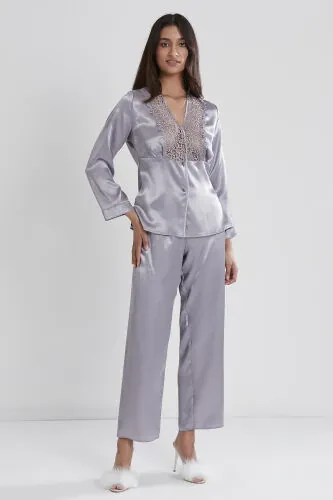 Atlas tunikasi xalat pijama to'plami shortilar to'plami 6 dona kelin c'ehiz to'plami - 6955 - PIERRE CARDIN