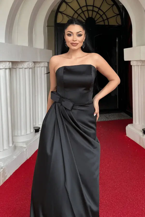 Атласное Платье Без Бретелек - ЧЕРНЫЙ-ЧЕРНЫЙ - 3