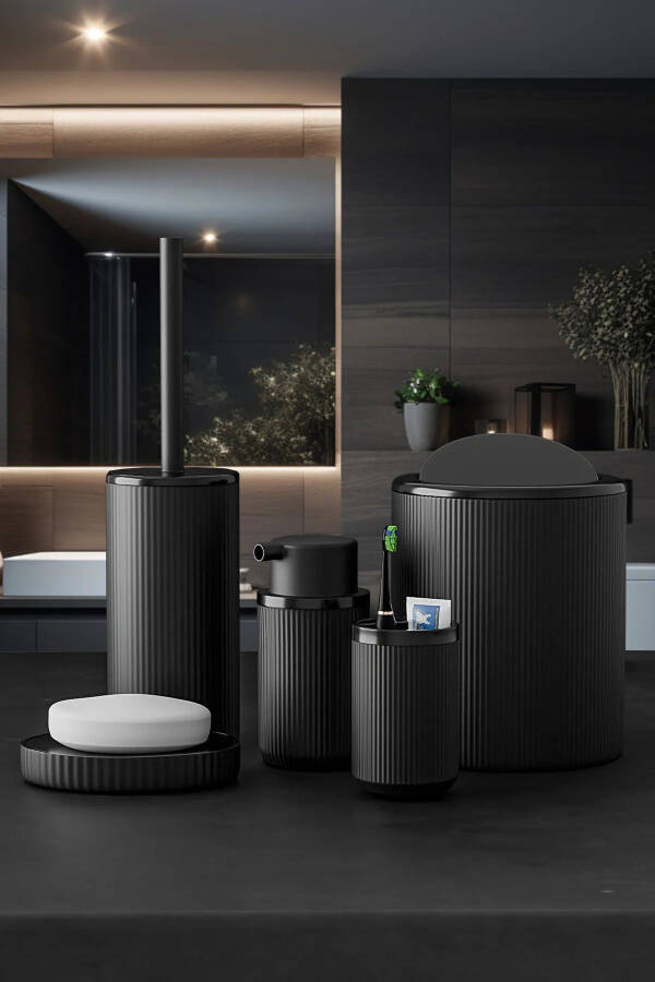 Auaro 5 Piece Black Striped Round 5-Pack Eco Bathroom Set - 6