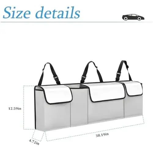 AUCELI Car Trunk Organizer, Backseat Hanging Large Storage with Adjustable Straps, Waterproof Collapsible Cargo Bag with 4 Pockets, Sturdy Space Saver Frees Trunk Floor for SUV, Truck, MPV - AUCELI (1)