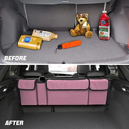 AUCELI Car Trunk Organizer, Backseat Hanging Large Storage with Adjustable Straps, Waterproof Collapsible Cargo Bag with 4 Pockets, Sturdy Space Saver Frees Trunk Floor for SUV, Truck, MPV - 4