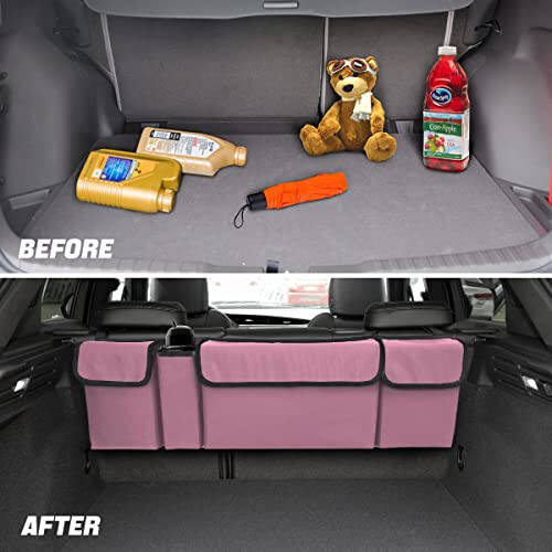 AUCELI Car Trunk Organizer, Backseat Hanging Large Storage with Adjustable Straps, Waterproof Collapsible Cargo Bag with 4 Pockets, Sturdy Space Saver Frees Trunk Floor for SUV, Truck, MPV - 4