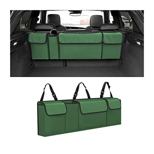 AUCELI Car Trunk Organizer, Backseat Hanging Large Storage with Adjustable Straps, Waterproof Collapsible Cargo Bag with 4 Pockets, Sturdy Space Saver Frees Trunk Floor for SUV, Truck, MPV - AUCELI