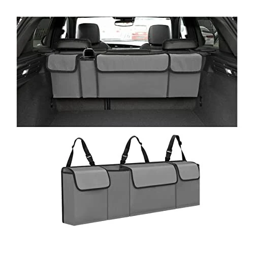 AUCELI Car Trunk Organizer, Backseat Hanging Large Storage with Adjustable Straps, Waterproof Collapsible Cargo Bag with 4 Pockets, Sturdy Space Saver Frees Trunk Floor for SUV, Truck, MPV - AUCELI