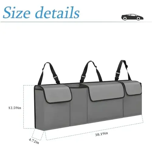 AUCELI Car Trunk Organizer, Backseat Hanging Large Storage with Adjustable Straps, Waterproof Collapsible Cargo Bag with 4 Pockets, Sturdy Space Saver Frees Trunk Floor for SUV, Truck, MPV - AUCELI (1)
