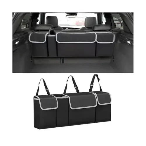 AUCELI Car Trunk Organizer, Backseat Hanging Large Storage with Adjustable Straps, Waterproof Collapsible Cargo Bag with 4 Pockets, Sturdy Space Saver Frees Trunk Floor for SUV, Truck, MPV - 1
