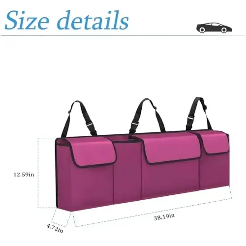 AUCELI Car Trunk Organizer, Backseat Hanging Large Storage with Adjustable Straps, Waterproof Collapsible Cargo Bag with 4 Pockets, Sturdy Space Saver Frees Trunk Floor for SUV, Truck, MPV - 2