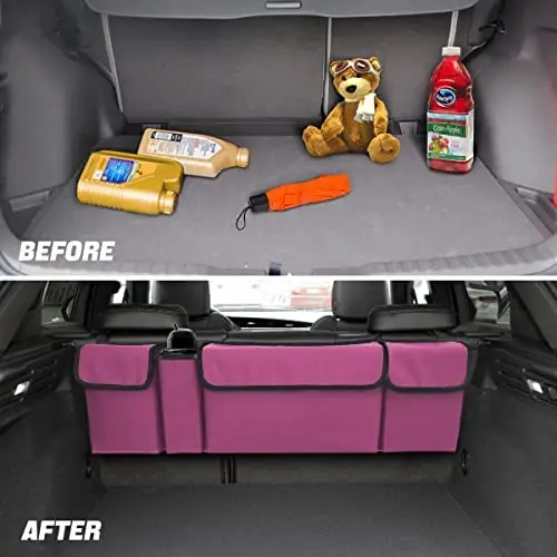 AUCELI Car Trunk Organizer, Backseat Hanging Large Storage with Adjustable Straps, Waterproof Collapsible Cargo Bag with 4 Pockets, Sturdy Space Saver Frees Trunk Floor for SUV, Truck, MPV - 4