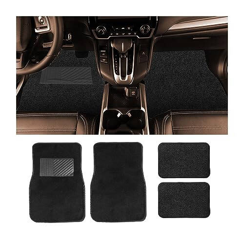 AUCELI Car Floor Mats, 4 Piece Carpet Mats for Front & Rear Floor, Waterproof Anti-Slip Car Carpet Protector Mat Fit All Weather, Universal Automotive Floor Mats for SUV, Truck, Sedan (Black) - 1