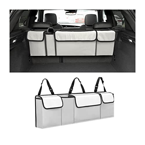 AUCELI Car Trunk Organizer, Backseat Hanging Large Storage with Adjustable Straps, Waterproof Collapsible Cargo Bag with 4 Pockets, Sturdy Space Saver Frees Trunk Floor for SUV, Truck, MPV - 1