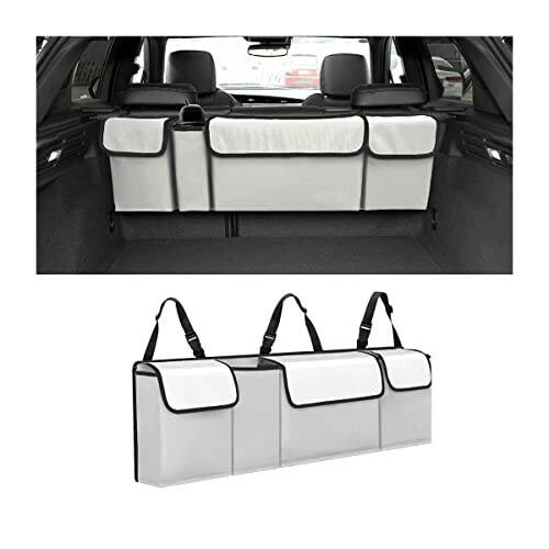 AUCELI Car Trunk Organizer, Backseat Hanging Large Storage with Adjustable Straps, Waterproof Collapsible Cargo Bag with 4 Pockets, Sturdy Space Saver Frees Trunk Floor for SUV, Truck, MPV - 1