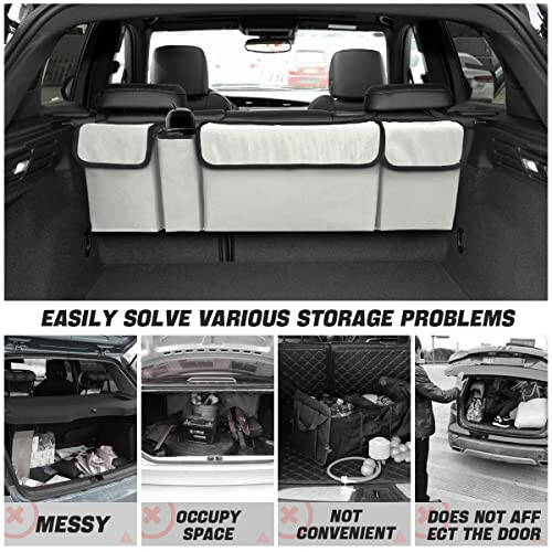 AUCELI Car Trunk Organizer, Backseat Hanging Large Storage with Adjustable Straps, Waterproof Collapsible Cargo Bag with 4 Pockets, Sturdy Space Saver Frees Trunk Floor for SUV, Truck, MPV - 3