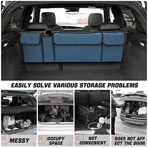 AUCELI Car Trunk Organizer, Backseat Hanging Large Storage with Adjustable Straps, Waterproof Collapsible Cargo Bag with 4 Pockets, Sturdy Space Saver Frees Trunk Floor for SUV, Truck, MPV - 3