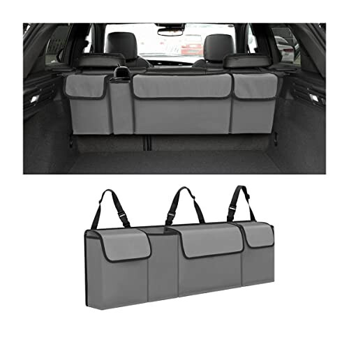 AUCELI Car Trunk Organizer, Backseat Hanging Large Storage with Adjustable Straps, Waterproof Collapsible Cargo Bag with 4 Pockets, Sturdy Space Saver Frees Trunk Floor for SUV, Truck, MPV - 1