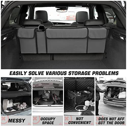 AUCELI Car Trunk Organizer, Backseat Hanging Large Storage with Adjustable Straps, Waterproof Collapsible Cargo Bag with 4 Pockets, Sturdy Space Saver Frees Trunk Floor for SUV, Truck, MPV - 3