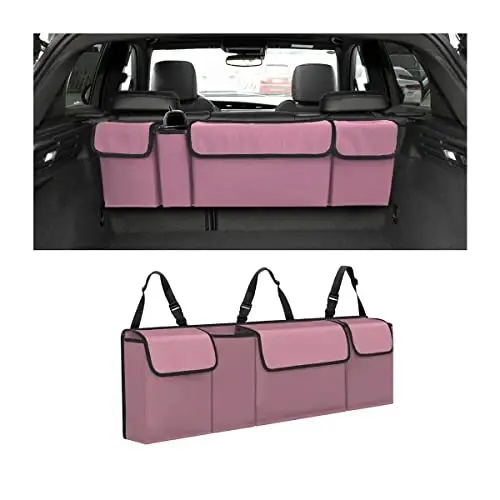 AUCELI Car Trunk Organizer, Backseat Hanging Large Storage with Adjustable Straps, Waterproof Collapsible Cargo Bag with 4 Pockets, Sturdy Space Saver Frees Trunk Floor for SUV, Truck, MPV 