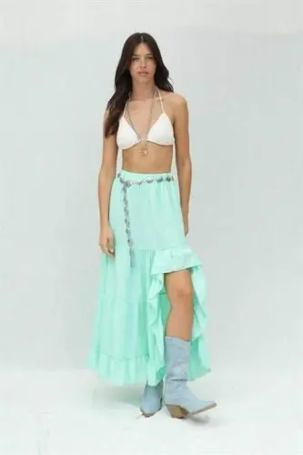 Audrey Fıfrlı Yırtmaç Detay Etek 4037 - 1