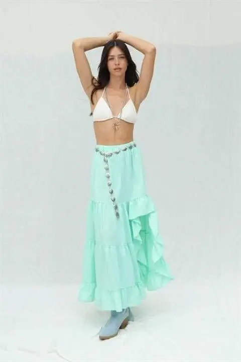 Audrey Fıfrlı Yırtmaç Detay Etek 4037 - 5