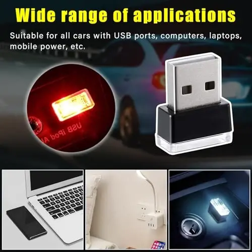 Augeny 4 PCS USB LED Car Interior Atmosphere Lamp, Plug-in USB Decor Night Light, Portable Auto Ambient Lighting Kit, Universal Vehicle Interior Accessories for Most Cars (White+Red+Blue+Ice Blue) - AUGENY (1)