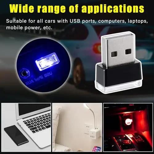 Augeny 4 PCS USB LED Car Interior Atmosphere Lamp, Plug-in USB Decor Night Light, Portable Auto Ambient Lighting Kit, Universal Vehicle Interior Accessories for Most Cars (Red & Blue) - AUGENY (1)
