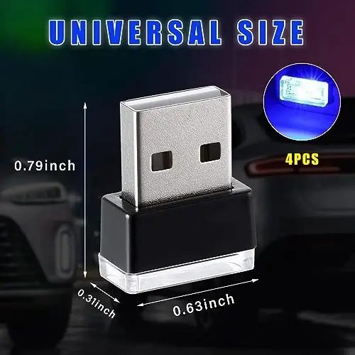 Augeny 4 PCS USB LED Car Interior Atmosphere Lamp, Plug-in USB Decor Night Light, Portable Auto Ambient Lighting Kit, Universal Vehicle Interior Accessories for Most Cars (Blue) 