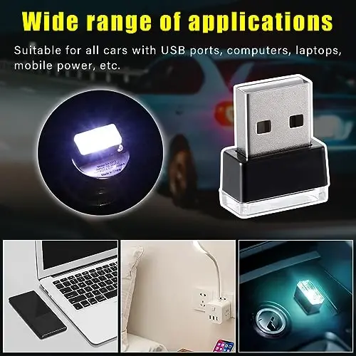Augeny 4 PCS USB LED Car Interior Atmosphere Lamp, Plug-in USB Decor Night Light, Portable Auto Ambient Lighting Kit, Universal Vehicle Interior Accessories for Most Cars (White & Ice Blue) - AUGENY (1)