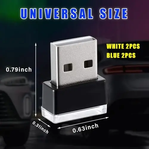 Augeny 4 PCS USB LED Car Interior Atmosphere Lamp, Plug-in USB Decor Night Light, Portable Auto Ambient Lighting Kit, Universal Vehicle Interior Accessories for Most Cars (White & Blue) - 2