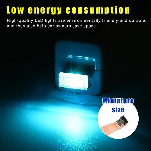 Augeny 4 PCS USB LED Car Interior Atmosphere Lamp, Plug-in USB Decor Night Light, Portable Auto Ambient Lighting Kit, Universal Vehicle Interior Accessories for Most Cars (Ice Blue) - 5