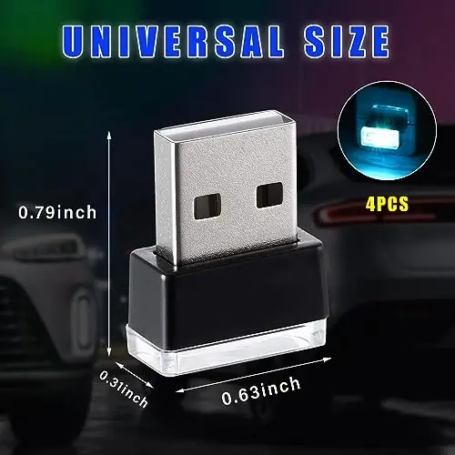 Augeny 4 PCS USB LED Car Interior Atmosphere Lamp, Plug-in USB Decor Night Light, Portable Auto Ambient Lighting Kit, Universal Vehicle Interior Accessories for Most Cars (Ice Blue) - 2