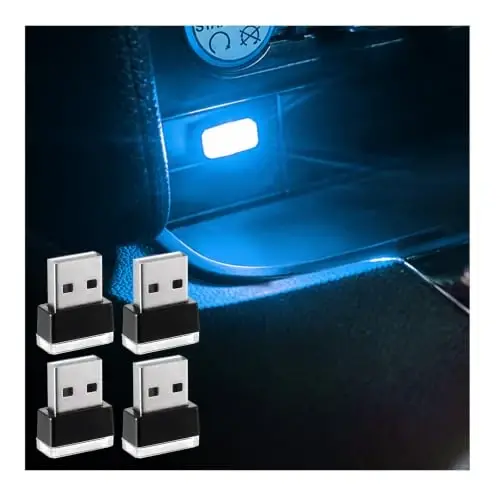 Augeny 4 PCS USB LED Car Interior Atmosphere Lamp, Plug-in USB Decor Night Light, Portable Auto Ambient Lighting Kit, Universal Vehicle Interior Accessories for Most Cars (Ice Blue) - AUGENY