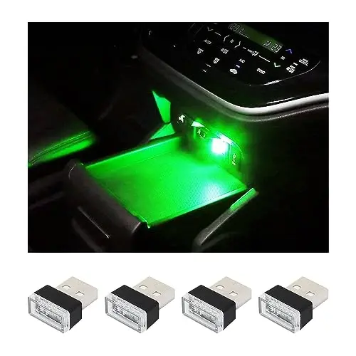 Augeny 4 PCS USB LED Car Interior Atmosphere Lamp, Plug-in USB Decor Night Light, Portable Auto Ambient Lighting Kit, Universal Vehicle Interior Accessories for Most Cars (Green) - 1