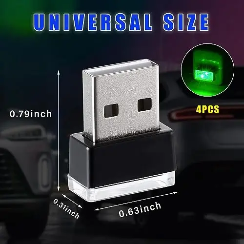 Augeny 4 PCS USB LED Car Interior Atmosphere Lamp, Plug-in USB Decor Night Light, Portable Auto Ambient Lighting Kit, Universal Vehicle Interior Accessories for Most Cars (Green) - 2
