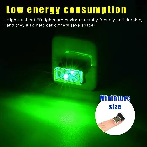 Augeny 4 PCS USB LED Car Interior Atmosphere Lamp, Plug-in USB Decor Night Light, Portable Auto Ambient Lighting Kit, Universal Vehicle Interior Accessories for Most Cars (Green) - 5