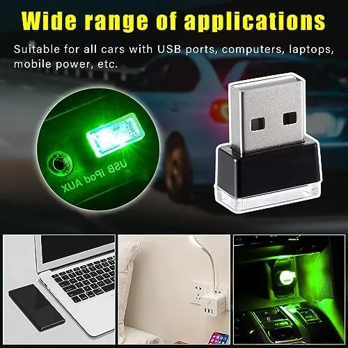 Augeny 4 PCS USB LED Car Interior Atmosphere Lamp, Plug-in USB Decor Night Light, Portable Auto Ambient Lighting Kit, Universal Vehicle Interior Accessories for Most Cars (Green) - AUGENY (1)