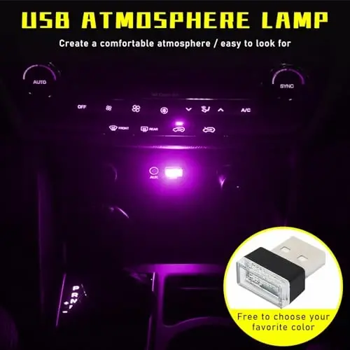 Augeny 4 PCS USB LED Car Interior Atmosphere Lamp, Plug-in USB Decor Night Light, Portable Auto Ambient Lighting Kit, Universal Vehicle Interior Accessories for Most Cars (2 Red+2 Purple) - 4