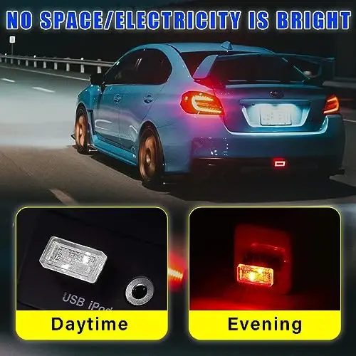 Augeny 4 PCS USB LED Car Interior Atmosphere Lamp, Plug-in USB Decor Night Light, Portable Auto Ambient Lighting Kit, Universal Vehicle Interior Accessories for Most Cars (Red) - 4