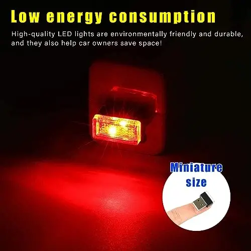 Augeny 4 PCS USB LED Car Interior Atmosphere Lamp, Plug-in USB Decor Night Light, Portable Auto Ambient Lighting Kit, Universal Vehicle Interior Accessories for Most Cars (Red) - 5