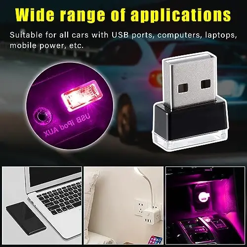 Augeny 4 PCS USB LED Car Interior Atmosphere Lamp, Plug-in USB Decor Night Light, Portable Auto Ambient Lighting Kit, Universal Vehicle Interior Accessories for Most Cars (Purple) - AUGENY (1)