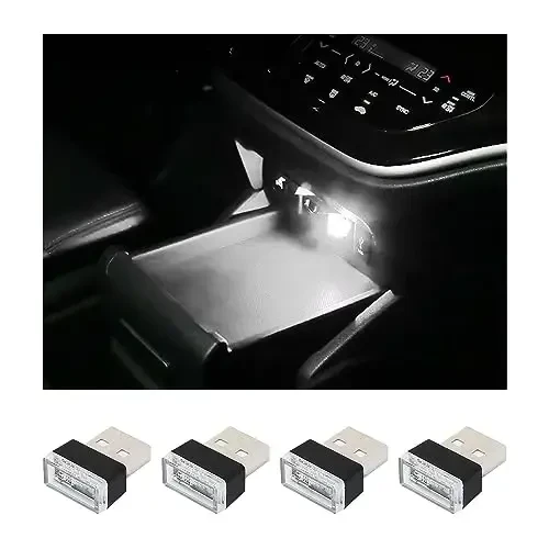 Augeny 4 PCS USB LED Car Interior Atmosphere Lamp, Plug-in USB Decor Night Light, Portable Auto Ambient Lighting Kit, Universal Vehicle Interior Accessories for Most Cars (White) - AUGENY