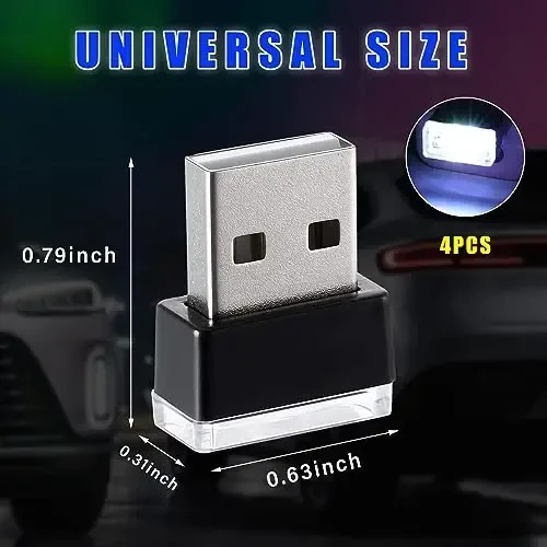Augeny 4 PCS USB LED Car Interior Atmosphere Lamp, Plug-in USB Decor Night Light, Portable Auto Ambient Lighting Kit, Universal Vehicle Interior Accessories for Most Cars (White) - 2