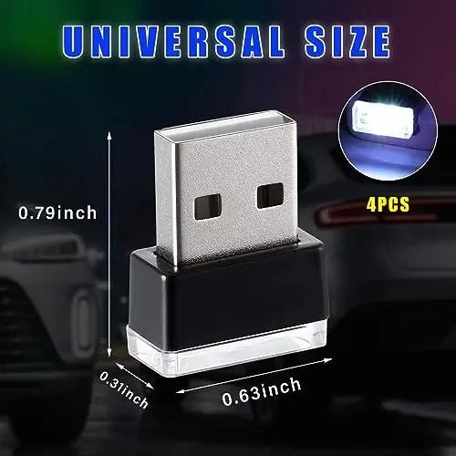 Augeny 4 PCS USB LED Car Interior Atmosphere Lamp, Plug-in USB Decor Night Light, Portable Auto Ambient Lighting Kit, Universal Vehicle Interior Accessories for Most Cars (White) - 2