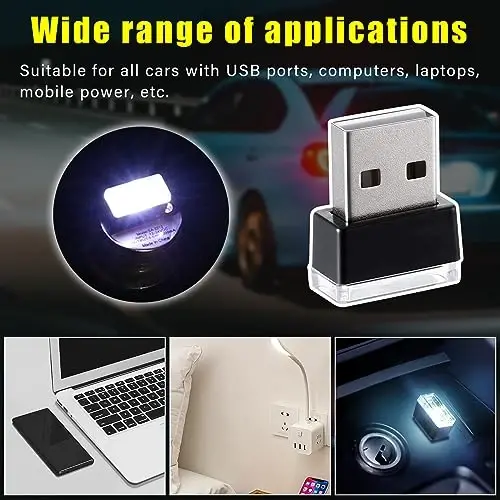 Augeny 4 PCS USB LED Car Interior Atmosphere Lamp, Plug-in USB Decor Night Light, Portable Auto Ambient Lighting Kit, Universal Vehicle Interior Accessories for Most Cars (White) - AUGENY (1)