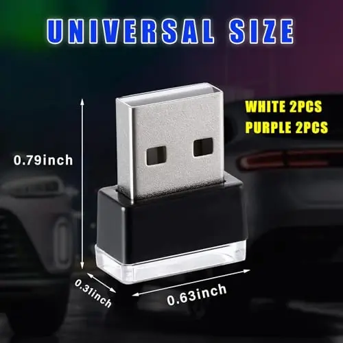 Augeny 4 PCS USB LED Car Interior Atmosphere Lamp, Plug-in USB Decor Night Light, Portable Auto Ambient Lighting Kit, Universal Vehicle Interior Accessories for Most Cars (White & Purple) - 2