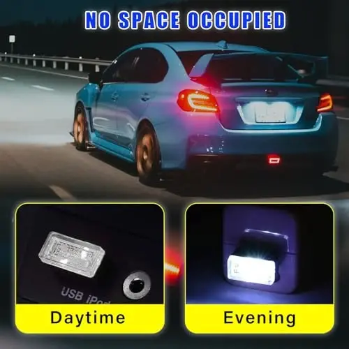Augeny 4 PCS USB LED Car Interior Atmosphere Lamp, Plug-in USB Decor Night Light, Portable Auto Ambient Lighting Kit, Universal Vehicle Interior Accessories for Most Cars (White & Purple) - 4