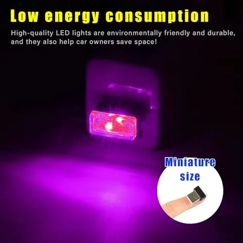 Augeny 4 PCS USB LED Car Interior Atmosphere Lamp, Plug-in USB Decor Night Light, Portable Auto Ambient Lighting Kit, Universal Vehicle Interior Accessories for Most Cars (White & Purple) - 5