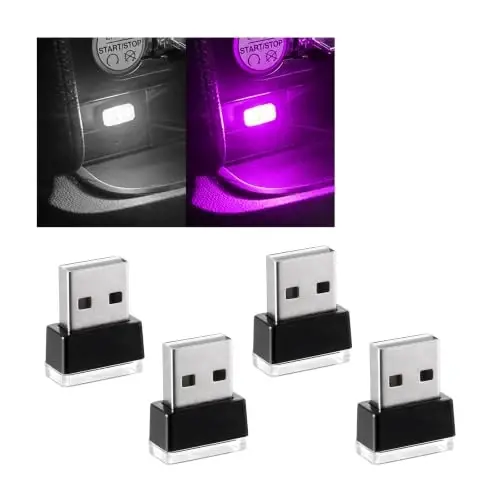 Augeny 4 PCS USB LED Car Interior Atmosphere Lamp, Plug-in USB Decor Night Light, Portable Auto Ambient Lighting Kit, Universal Vehicle Interior Accessories for Most Cars (White & Purple) 