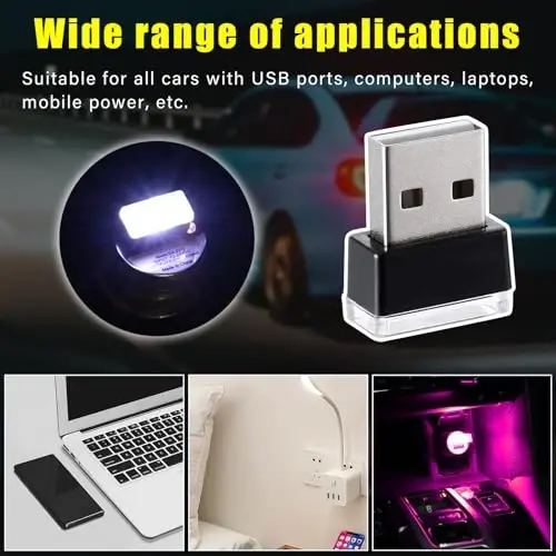 Augeny 4 PCS USB LED Car Interior Atmosphere Lamp, Plug-in USB Decor Night Light, Portable Auto Ambient Lighting Kit, Universal Vehicle Interior Accessories for Most Cars (White & Purple) - AUGENY (1)