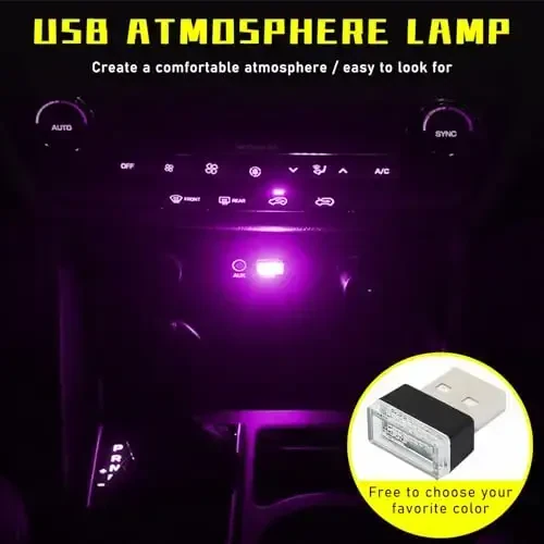 Augeny 4 dona USB LED Avtomobil ichki atmosfera chirog'i, Plug-in USB dekorativ tungi chiroq, Portativ Avto Ambient yoritish to'plami, Ko'pgina avtomobillar uchun universal transport vositasi ichki aksessuarlari (2 qizil+2 binafsha) - 4