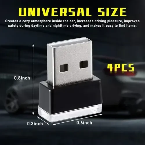 Augeny 4 dona USB LED avtomobil ichki atmosfera chirog'i, Plug-in USB dekorativ tungi chiroq, Portativ avto muhit yoritish to'plami, Ko'pgina avtomobillar uchun universal avtomobil ichki aksessuarlari (ko'k+muz ko'k+qizil+binafsha) - 2